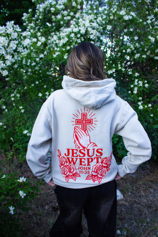 Jesus Wept Tan Hoodie