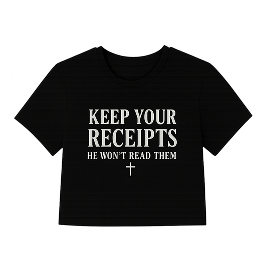 Keep Your Receipts, Black Crop Top.